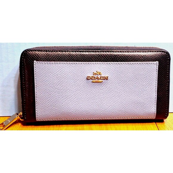 COACH Color Block Zip-Around Wallet Outside and Inside Pocket Sky Blue and Navy - Picture 1 of 10